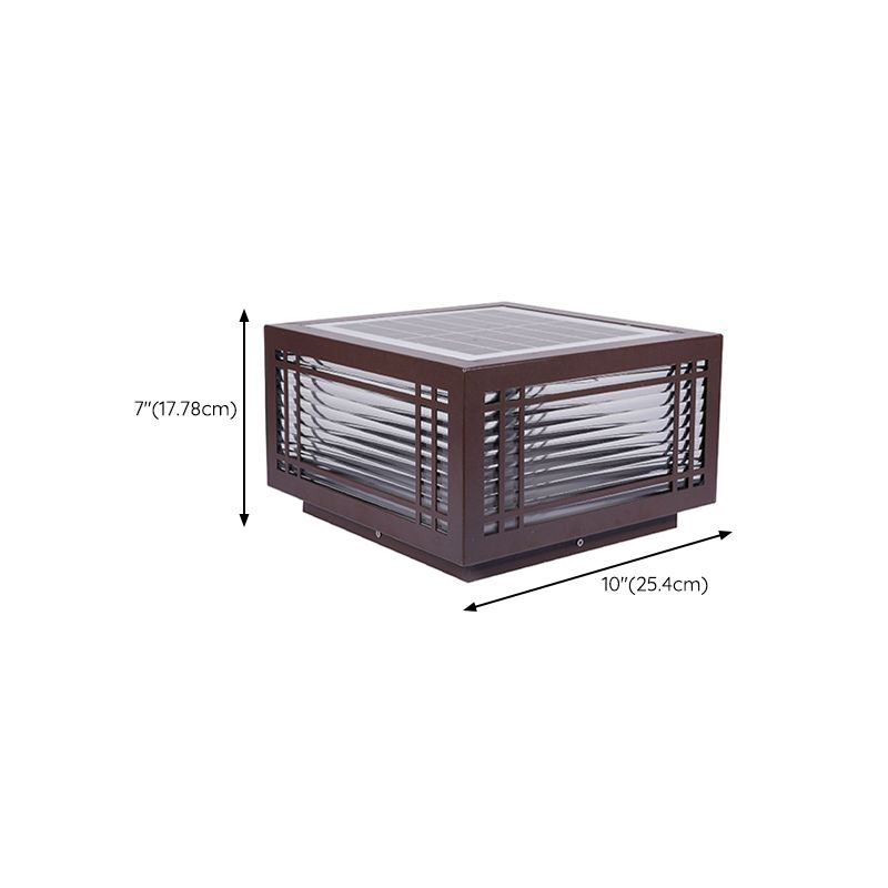 Rectangle Shape Metal Outdoor Light Modern Style 1 Light Solar Pillar Lights in Brown