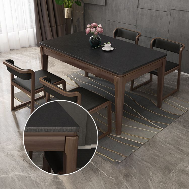 Rectangle Stone Top Dining Table Solid Wood 4 Legs Dining Table for Dining Room