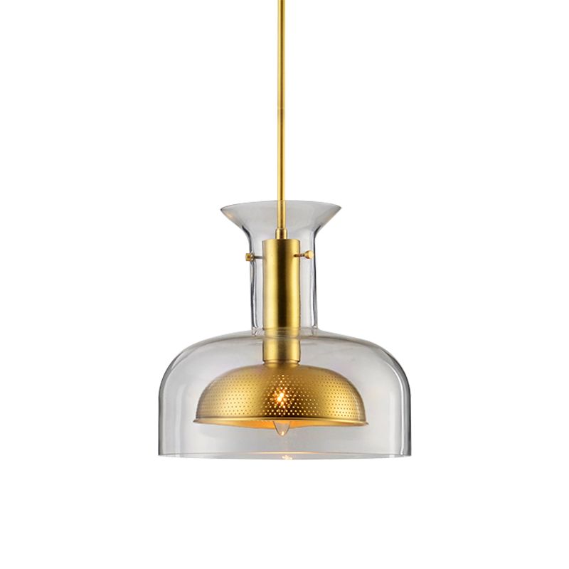 Suspension de suspension en pot simplicité transparente / fumée de verre gris 1 bulbe de cuisine plafond LED