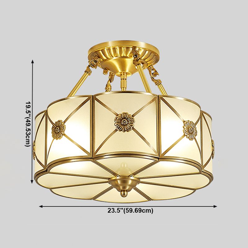 Lámpara de techo de bronce y vidrio, luz de techo de cobre de estilo colonial para dormitorio