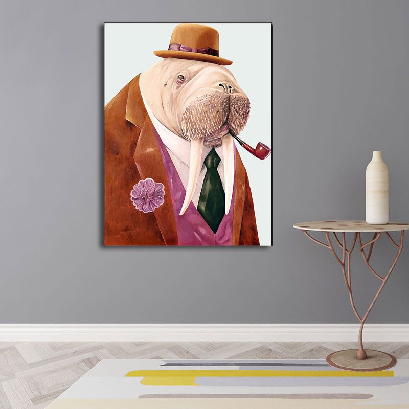 Kids Animal in Suit Canvas Wall Art Colorful Decorative Painting for Children Room