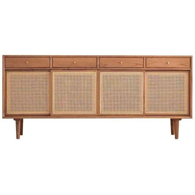Contemporary Sideboard Rattan Doors Pine Frame Cupboard for Living Room