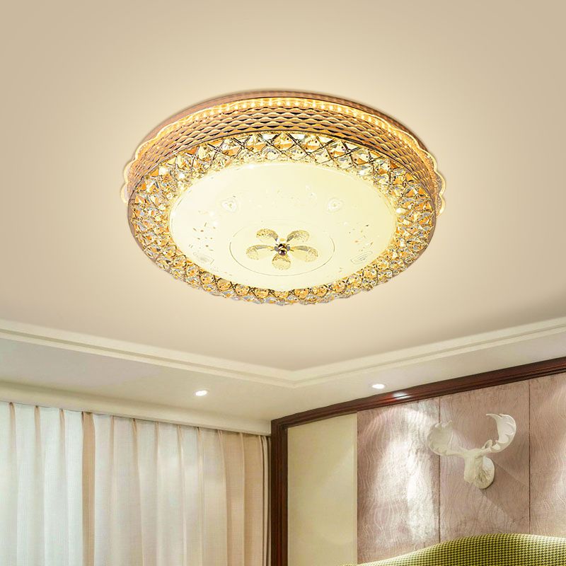 Plafonnier en forme de bol en cristal biseauté, plafonnier LED moderniste doré avec motif floral