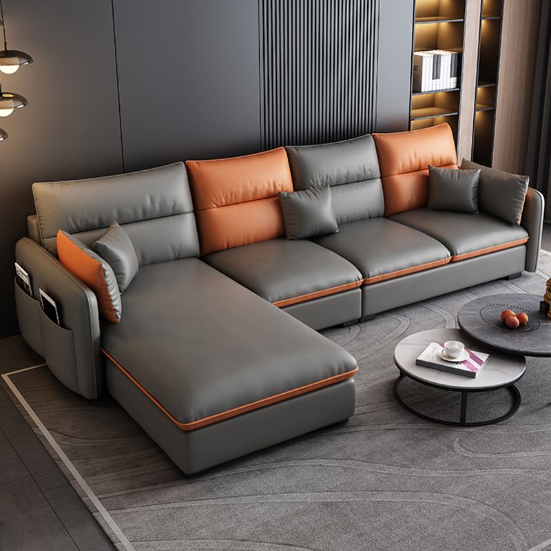 66" Wide Contemporary Sectional Sofa Leather L-Shape Sectionals