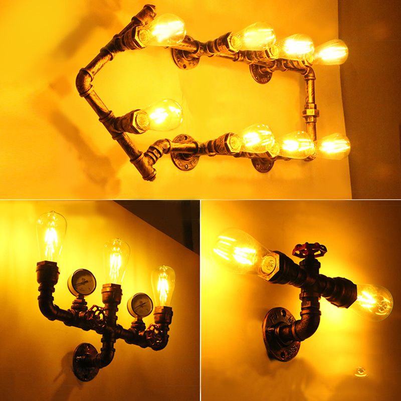 Industrial Loft Vintage Conduit Wall Light Sconces Wrought Iron Wall Mounted Light for Bar