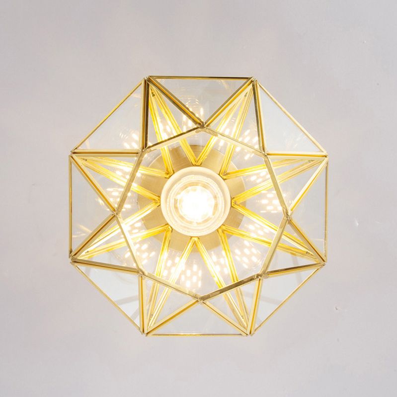 Gold Ceiling Mount Light 1-Light Ceiling Light with Glass Shade for Bedroom