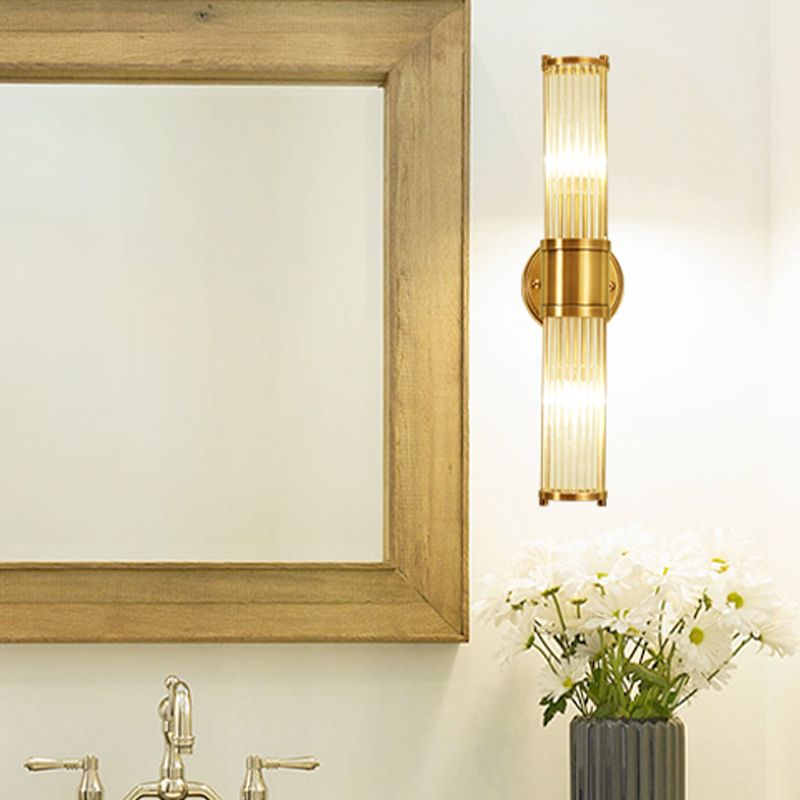 Cylinder Shape Metal Vanity Lamp Modern Style 2 Lights Vanity Light Fixture in Gold