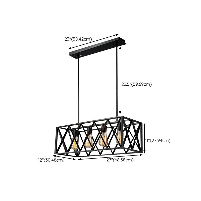 Rectangular Shape Pendant Lighting Modern Style Metal 4 Lights Hanging Lamp in Black