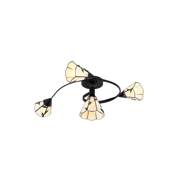 4/6 Heads Curved Semi Flush Light Tiffany Style Stained Glass Bedroom Semi Flushmount in White