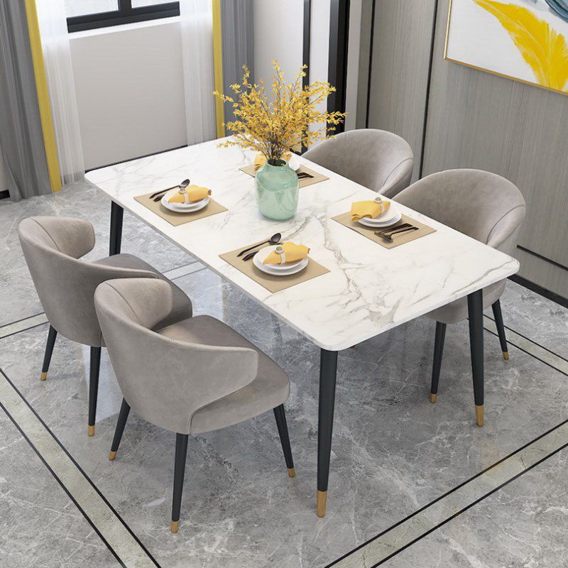 Modern Dinette Set 1/4/5 Pieces Rectangle White Marble Dining Table Set