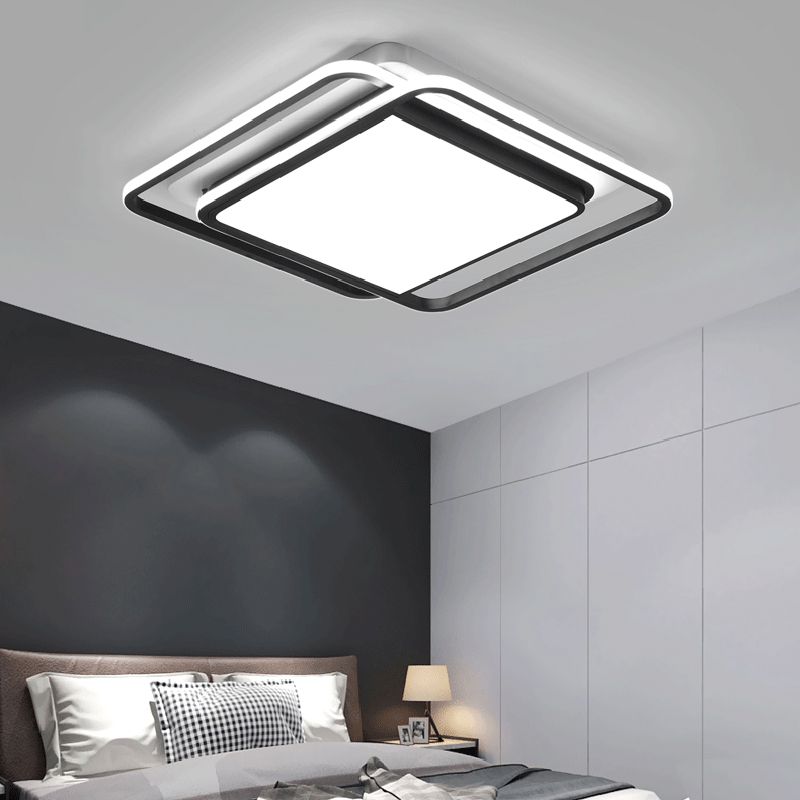 Square Shaped Flushmount Lighting Modern Aluminum Bedroom LED Ceiling Flush Light in Black