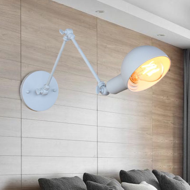 1 Bulb Sconce Light Retro Style Swing Arm Metallic Mini Wall Lamp in White for Study Room