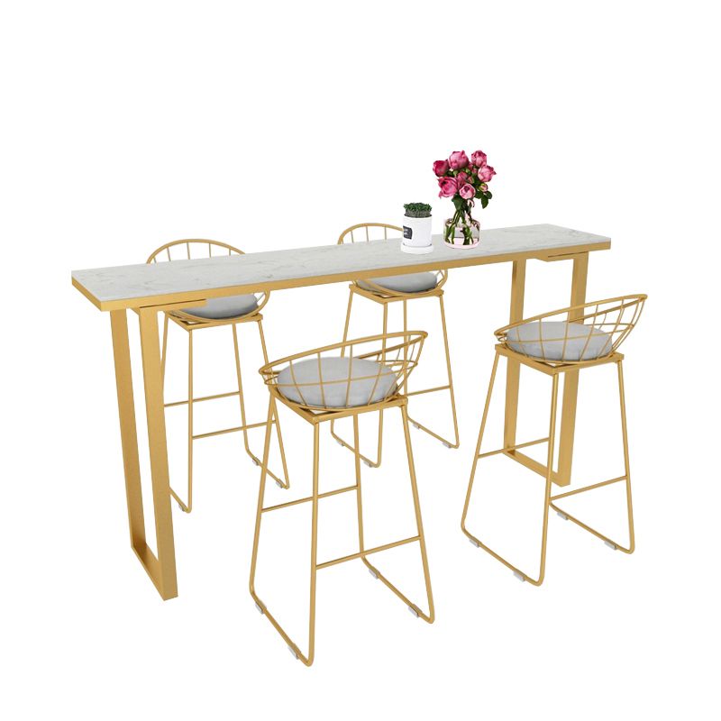 Marble Top Bar Table Rectangle Contemporary Style Pub Table for Cafe