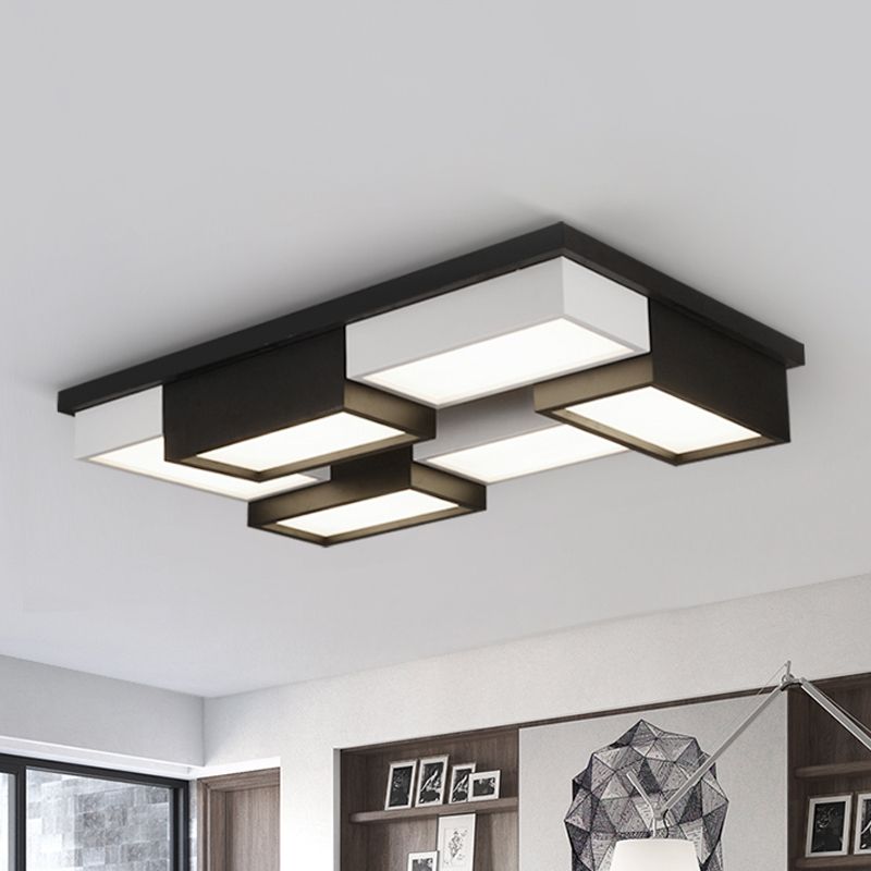 Quadrato/rettangolo vicino alla plafoniera Lampada da incasso a LED in metallo moderno per soggiorno in bianco e nero