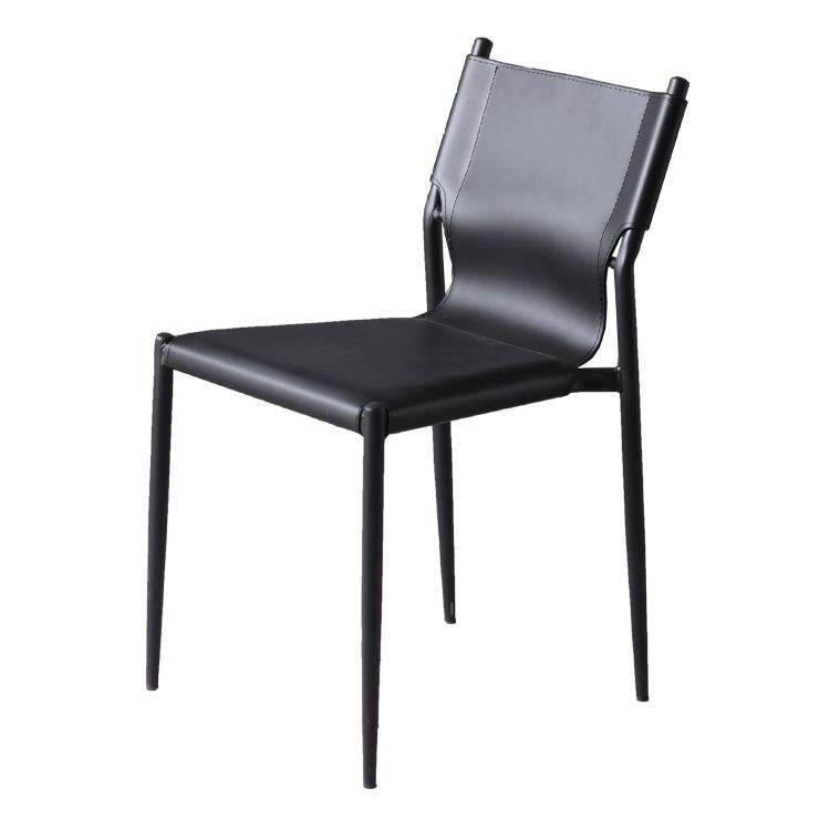 Sillas de comedor de cuero de estilo industrial Sillas laterales de comedor sin brazos con respaldo sólido (juego de 2)