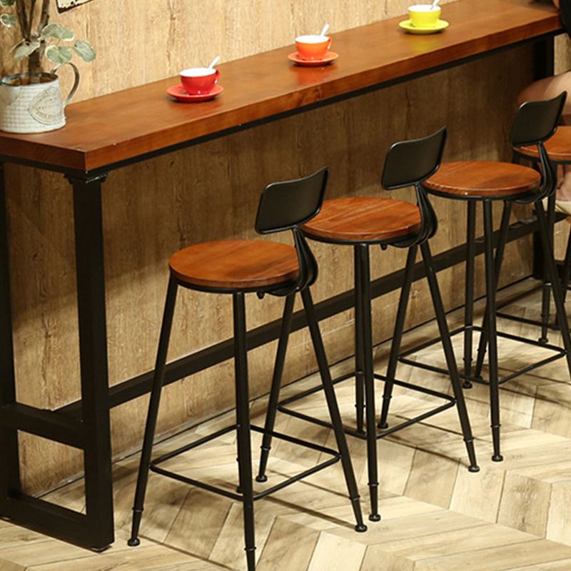 Industrial Dining Stools Low Back Bar Stools with Black Metal Base