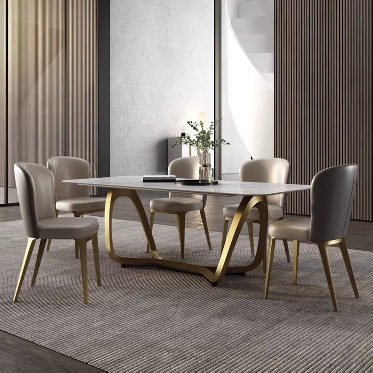 Glam Style Dinner Table Stone Rectangle Dining Site Table in White