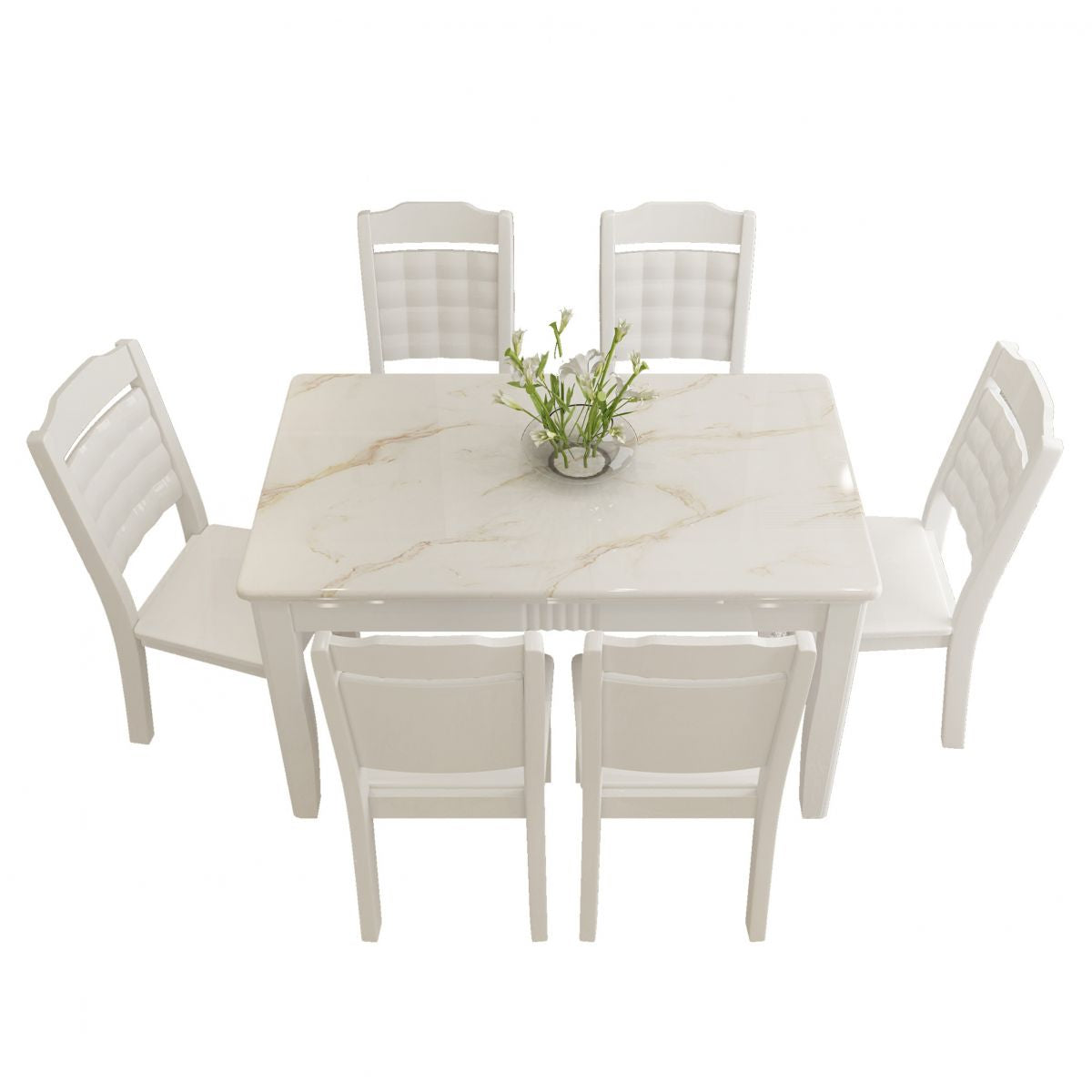 Contemporary Style Marble Dining Set with White Fixed Table and 4 Legs Base for Home Use