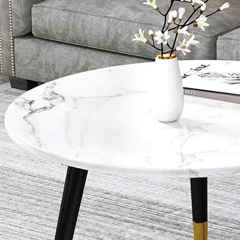 Contemporary Round Coffee Table with 3 Metal Legs and Wooden Top