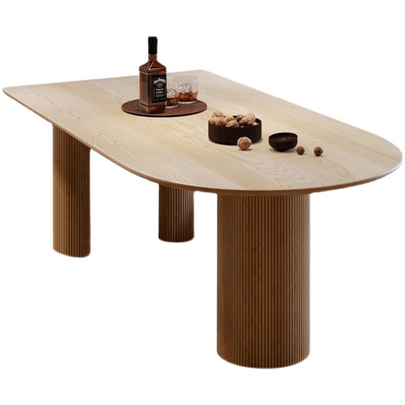 Modern Wood Top Oval Dinette Table Wood Base Dining Table for Living Room