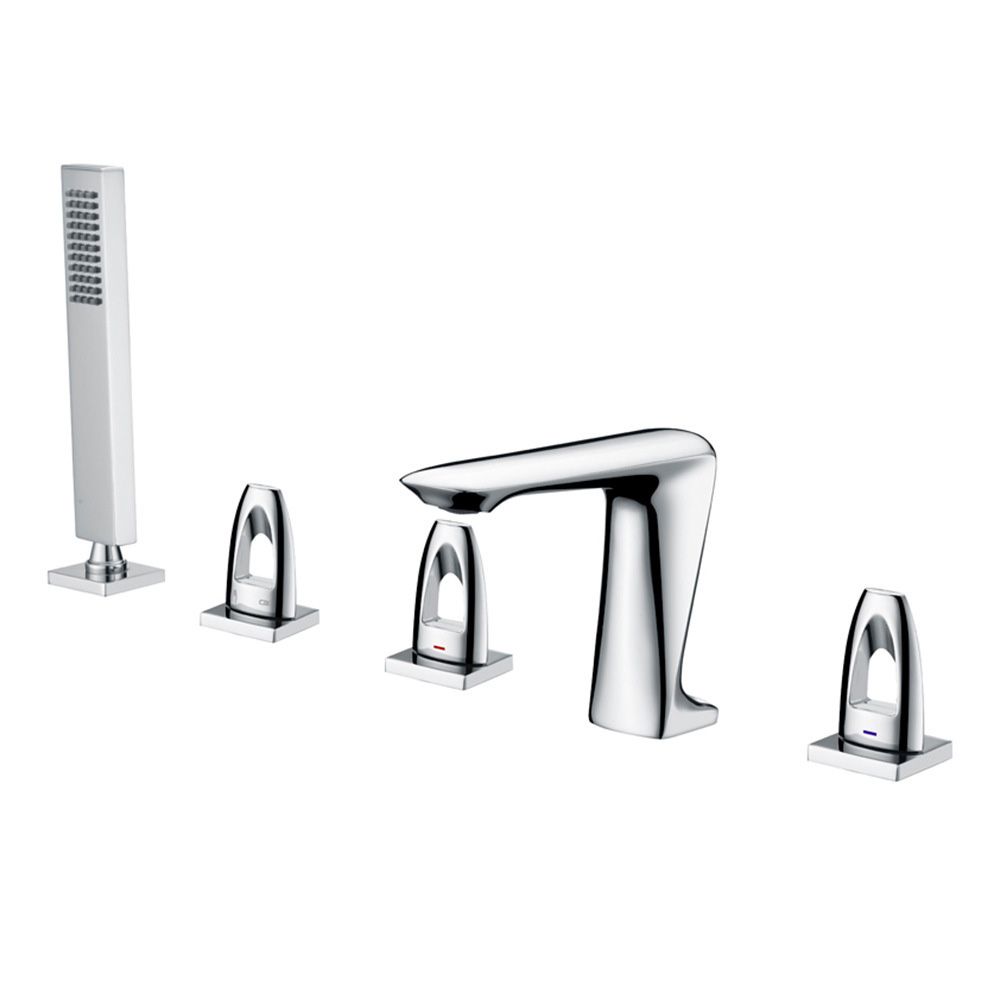 3 Handle Roman Tub Filler Deck Mounted Bathtub Faucet with Handshower