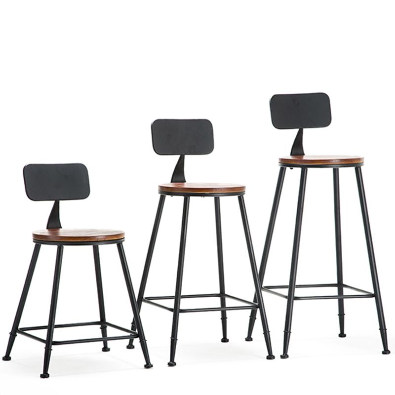 Modern Armless Backrest Counter Stool Iron Bar Stool with Wooden Seat for Bar