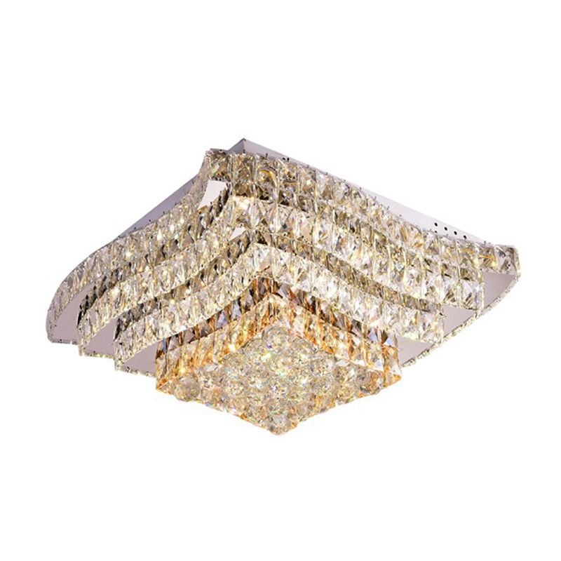 Simplicity Tiered Square Ceiling Lamp Beveled Crystal Flush Mount Light Fixture in Chrome