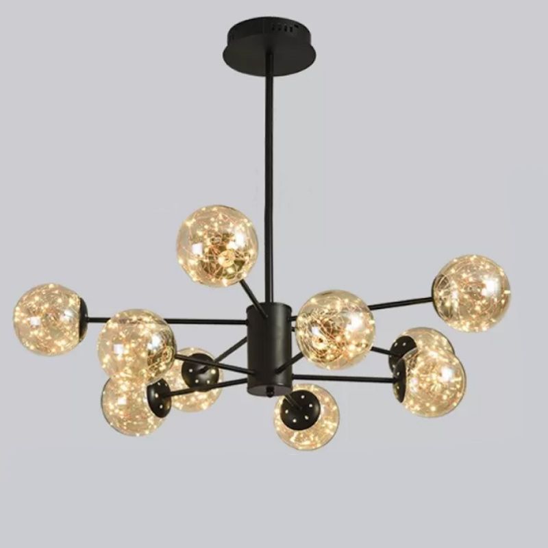 Modern Metal Ceiling Mount Multi-light Semi Flush with Glass Shade for Living Room
