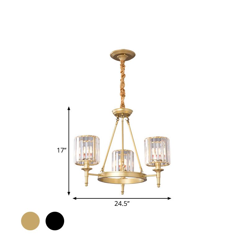 Beveled Crystal Hanging Chandelier Cylinder Traditional Suspension Pendant Light for Living Room