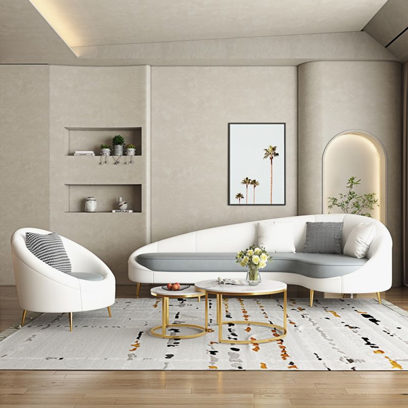 Contemporary Sloped Arm Curved Sofa Sewn Pillow Back Sofa for Living Room, Apartment