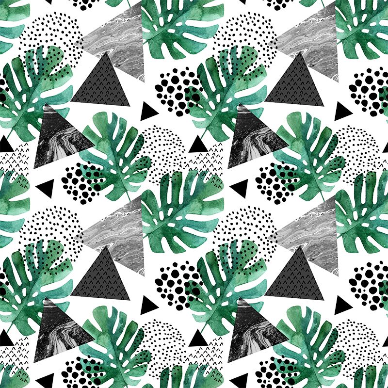 Tropical Leaves Mural Decal Green Living Room Wall Covering, Custom Size Available