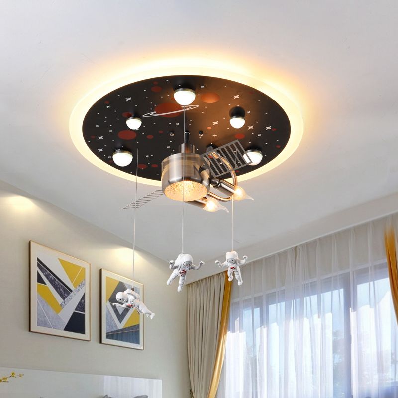 Black Space Satellite Flush Light Kid 16"/22" breed 2 lampen hars ruimtevaarders sculptuur plafondarmatuur