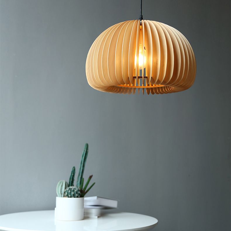 Wood Nordic Modern Pendant Light 1-Light Hanging Ceiling Light for Hallway