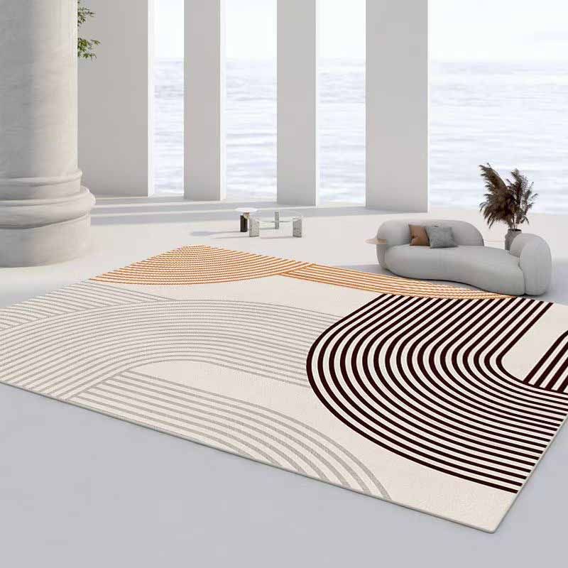 Artistic Area Carpet Modern Stripe Print Carpet Washable Polyster Rug with Non-Slip Backing