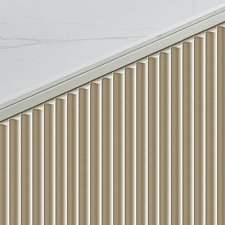 Polished Finish Faux Wood Sideboard with Stone Top Glam Dining Buffet with Cabinets