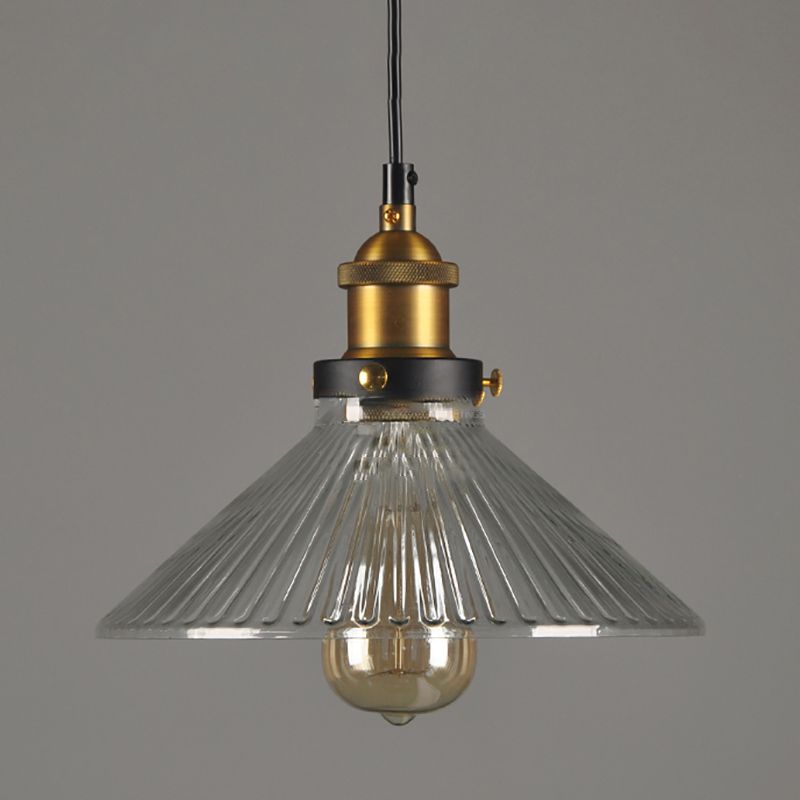 Luce a sospensione conicerosa a ciondolo industriale vetro trasparente in ottone a 1 bulbo a soffitto appeso