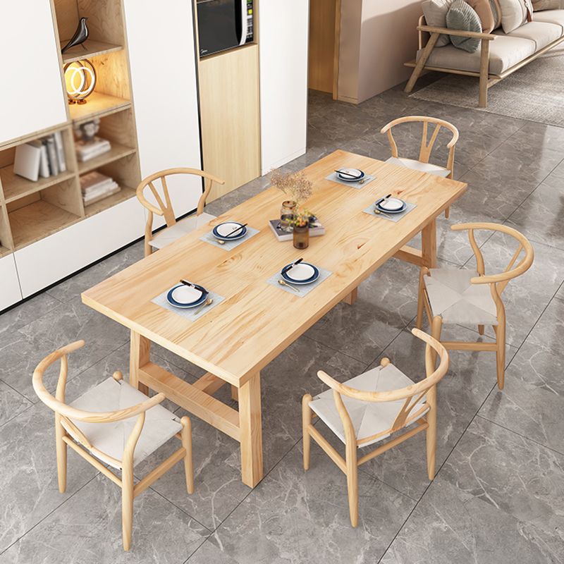Rectangle Pine Solid Wood Table Modern Dining Table with Double Pedestal