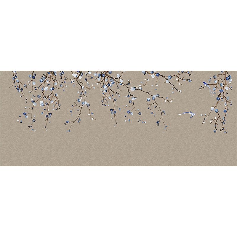 Oriental Blooming Plum Wall Murals for Living Room Custom Wall Covering in Pastel Color
