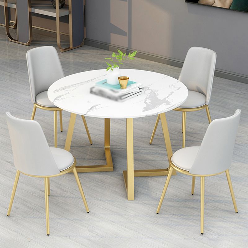 Stone Top Dining Table Contemporary Table with Sled Base in Gold
