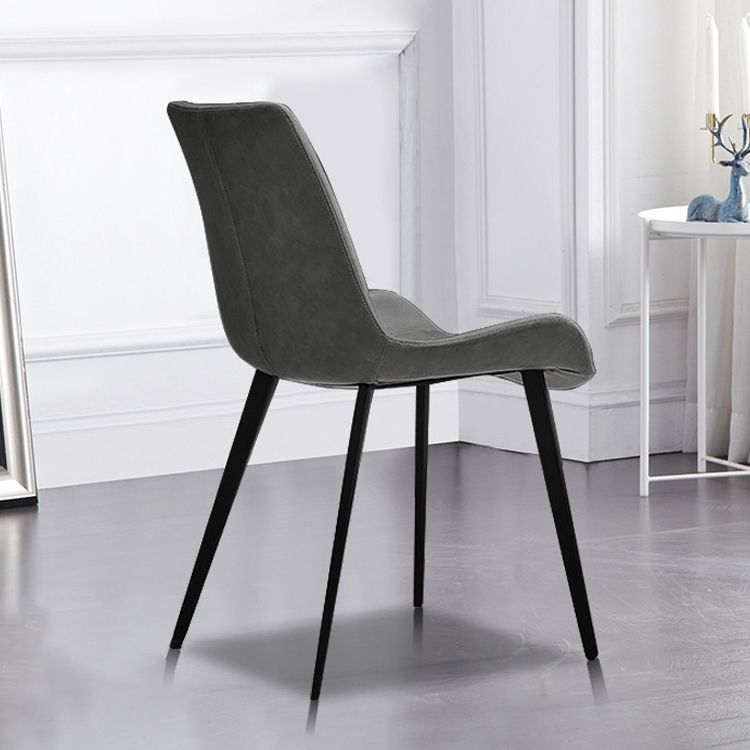 Leather Dining Chairs Industrial Design Solid Back Arm Side Chairs for Kitchen