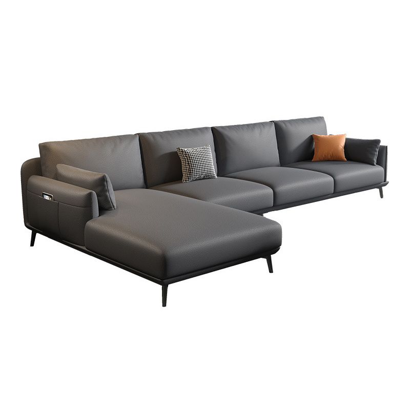 Round Arm L-shape Sectional Modern 4-seater Sectional with Storage