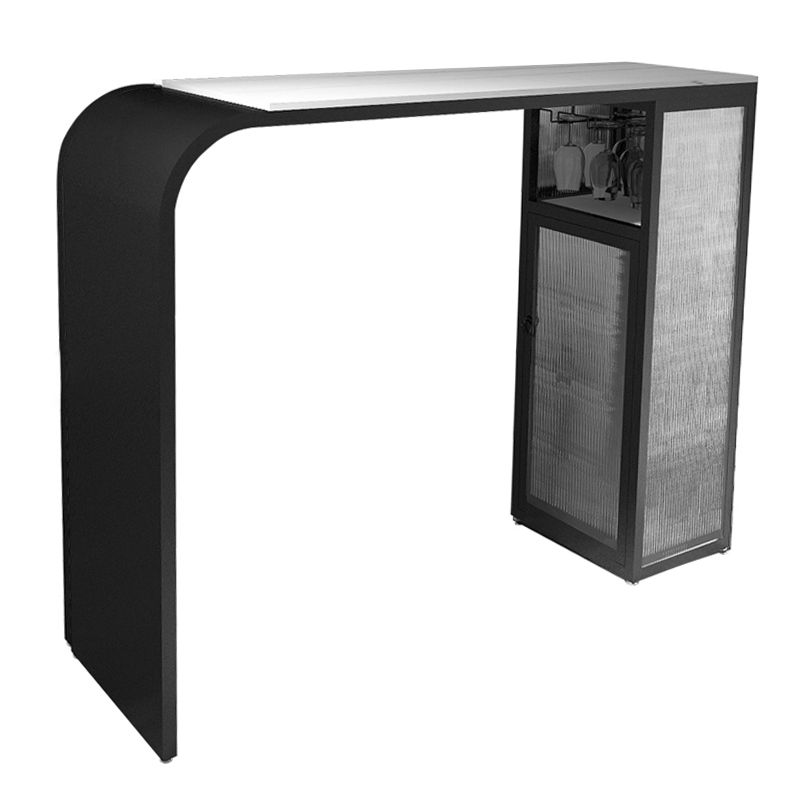 Contemporary Style Bar Table Stone Rectangle Bar Wine Table with Storage