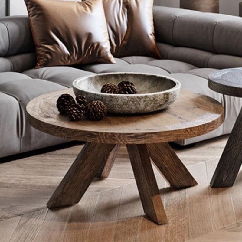 15"H Contemporary Coffee Table Solid Wood Round Coffee Cocktail Table