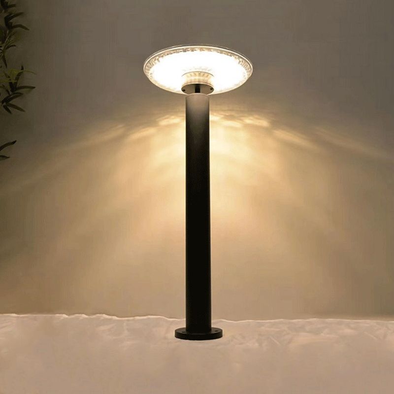 Disc-Shaped Outdoor LED Lawn Light Aluminum Minimalism Solar Landscape Lighting in Black