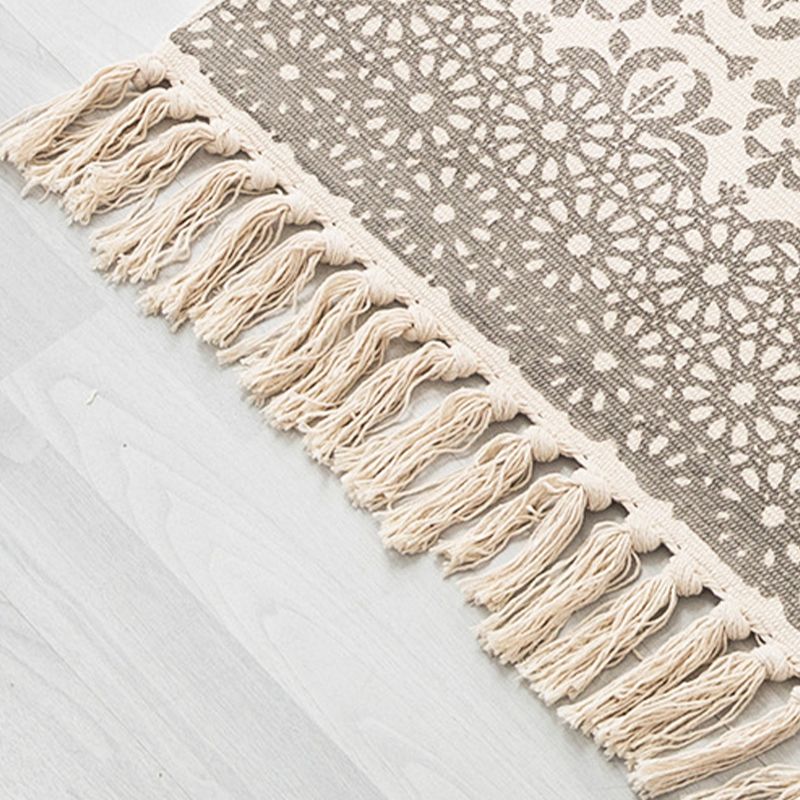 Contemporary Carpet Geometric Print Cotton Linen Area Carpet Rectangle Bedroom Tassel Rug