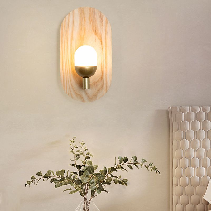 Wood Oval Shape Wall Sconce Modern Style 1 Light Wall Light Fixture in Brown