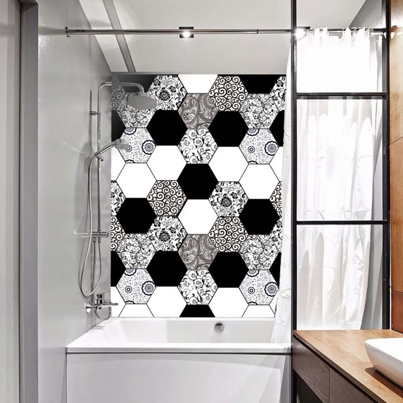 Black Scroll Flowers Wallpaper Panels Peel and Stick Country Kitchen Wall Decor, 10 Pcs