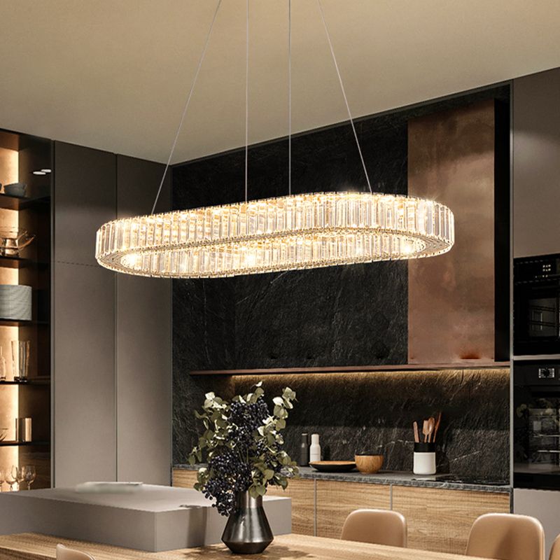 Contemporary Island Lighting Oval Crystal 1 Light Island Ceiling Light