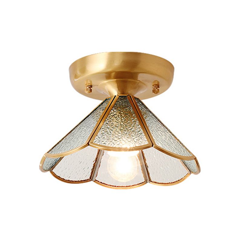 Colonial Tapered Flush Light Glass 1 Light Flush Mount Ceiling Fixture in Gold