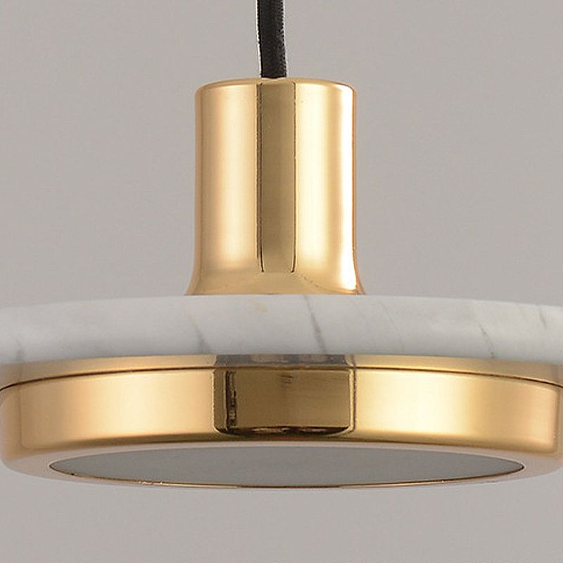 Round Metal Pendant Lighting Modern 1 Light White/Black/Green Hanging Ceiling Lamp with Marble Ring
